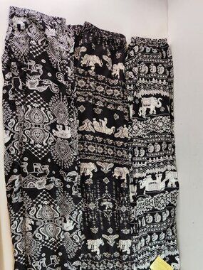 Thai Harem Pants Paisley Elephant Black & White Womens NEW